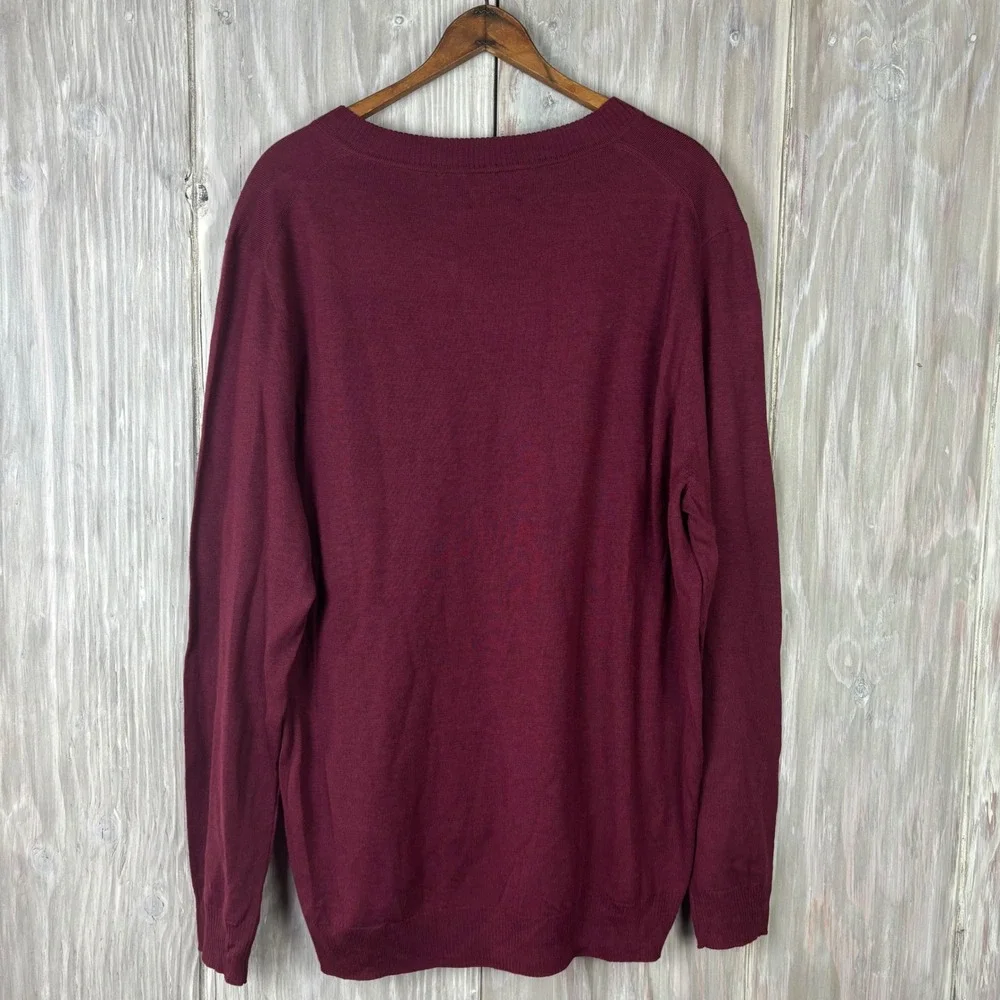 Alfani Mens XL V Neck Merino Wool‎ Blend Sweater Burgundy Red Minimalist NWT